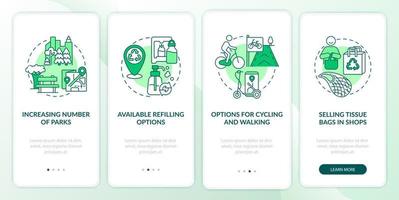 Green solutions onboarding mobile app page screen. Increasing number of parks walkthrough 4 steps graphic instructions with concepts. UI, UX, GUI vector template with linear color illustrations