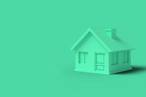 Green empty house on a yellow background abstract image. Minimal concept building business. 3D render. photo
