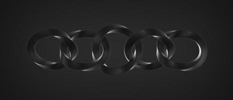 3D rendering abstract dark background, black rings, chain of curved elements. Horizontal elegant website header. photo