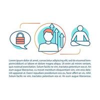 Ilustración lineal del concepto de gestión de emociones. meditación, progreso, consecución de objetivos, aspiraciones, sentimiento. artículo, página. iconos de línea delgada con texto. diseño de impresión. dibujo de contorno aislado vectorial vector