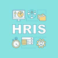 HRIS word concepts banner. Recruiting software. Storing employee data. HR resource. ERP program. Presentation, website. Isolated lettering typography idea, linear icons. Vector outline illustration