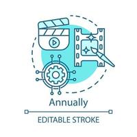 Annually concept icon. Video editor subscription tariff idea thin line illustration. Film editing. Applying effects. Vector isolated outline drawing. Motion design program. Editable stroke