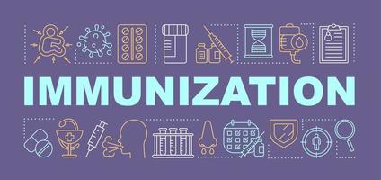 Immunization word concepts banner. Infection tolerance. Vaccination. Immune system diseases. Presentation, website. Isolated lettering typography idea with linear icons. Vector outline illustration