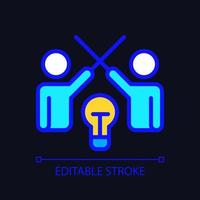 Conflict management pixel perfect RGB color icon for dark theme. Mediation and negotiation in team. Cooperation. Simple filled line drawing on night mode background. Editable stroke. Arial font used vector