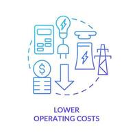 Lower operating costs blue gradient concept icon. Smart grid profits for customers abstract idea thin line illustration. Isolated outline drawing. Roboto-Medium, Myriad Pro-Bold fonts used vector