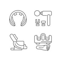 Vibrating massagers linear icons set. Devices for neck, feet stimulation. Body treatment and recreation. Customizable thin line contour symbols. Isolated vector outline illustrations. Editable stroke