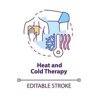 Heat and cold therapy concept icon. Compress for relieving back pain and swelling. Physiotherapy abstract idea thin line illustration. Vector isolated outline color drawing. Editable stroke