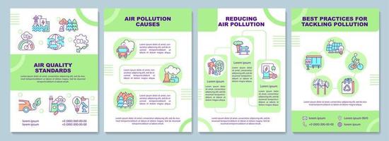 plantilla de folleto de normas de calidad del aire. hacer frente a la contaminación del aire. folleto, folleto, impresión de folleto, diseño de portada con iconos lineales. diseños vectoriales para presentaciones, informes anuales, páginas de publicidad vector