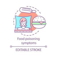 Food poisoning symptom concept icon. Indigestion idea thin line illustration. Foodborne diseases. Sickness. Fever, high temperature. Vector isolated outline drawing. Editable stroke