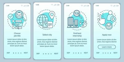 Internship program onboarding mobile app page screen vector template. Work searching software. Student practice. Walkthrough website step, linear illustration. UX, UI, GUI smartphone interface concept
