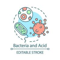 Bacteria and acid concept icon. Oral flora. Pathogens. Causes of tooth decay. Pathogenic microflora. Viruses and protozoa idea thin line illustration. Vector isolated outline drawing. Editable stroke