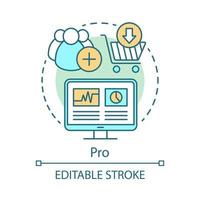 PRO concept icon. Digital marketing tools subscription tariff idea thin line illustration. Display advertising. Digital technology. Customer database. Vector isolated outline drawing. Editable stroke