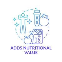 Adds nutritional value blue gradient concept icon. Genetically modified food. Advantages of gmo abstract idea thin line illustration. Isolated outline drawing. Myriad Pro-Bold fonts used vector