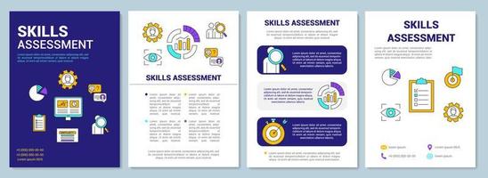 Skills assessment blue brochure template layout. Flyer, booklet, leaflet print design with linear icons. Employee abilities vector page layouts for magazines, annual reports, advertising posters