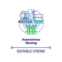 Autonomous mowing concept icon. Robotic equipment in agriculture abstract idea thin line illustration. Isolated outline drawing. Editable stroke. Roboto-Medium, Myriad Pro-Bold fonts used vector