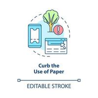 Curb use of paper concept icon. Save trees and forest. Minimize waste abstract idea thin line illustration. Isolated outline drawing. Editable stroke. Roboto-Medium, Myriad Pro-Bold fonts used vector