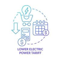 Lower electric power tariff blue gradient concept icon. Integration of smart grids technology abstract idea thin line illustration. Isolated outline drawing. Roboto-Medium, Myriad Pro-Bold fonts used vector