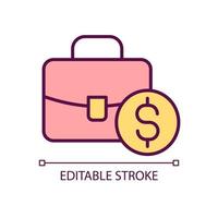 Emergency fund RGB color icon. Investment portfolio. Finances and banking. Briefcase with gold coin. Isolated vector illustration. Simple filled line drawing. Editable stroke. Arial font used