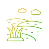 Grassland gradient linear vector icon. Grass covered ground. Land with short vegetation growing. Large grassy field. Thin line color symbol. Modern style pictogram. Vector isolated outline drawing