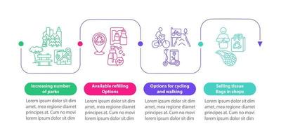 plantilla infográfica vectorial de soluciones verdes. elementos de diseño de esquema de presentación de ciclismo y senderismo. visualización de datos con 4 pasos. gráfico de información de la línea de tiempo del proceso. diseño de flujo de trabajo con iconos de línea vector