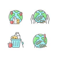 World hunger issues RGB color icons set. Global harvest wilt. International allocation. Starvation relief organizations. Isolated vector illustrations. Simple filled line drawings collection