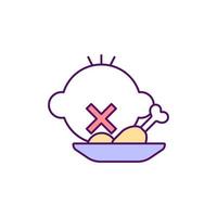 Appetite loss in toddler RGB color icon. Teething syndrome. Baby feeding problems. Sick child refusing food. Appetite slump in kid. Isolated vector illustration. Simple filled line drawing