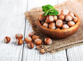 Bowl with hazelnuts photo