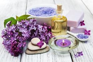 Spa setting with lilac flowers photo