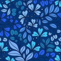 BLUE SEAMLESS VECTOR BACKGROUND WITH MULTICOLORED PLANT TWIGS