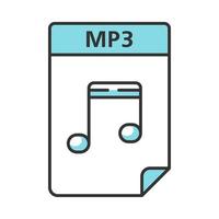 MP3 file color icon. Digital audio document. Music file format. Isolated vector illustration