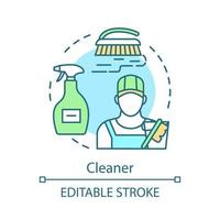 Cleaner concept icon. Cleaning agency staff idea thin line illustration. Cleaning operative. Industrial and domestic worker. Home maintenance. Vector isolated outline drawing. Editable stroke