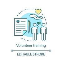 Volunteer training concept icon. Skills based volunteering. Nonprofit organization. Charitable foundation idea thin line illustration. Vector isolated outline drawing. Editable stroke