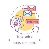 Enterprise concept icon. Email marketing subscription tariff idea thin line illustration. Customer database. Newsletter messages. Advertising service. Vector isolated outline drawing. Editable stroke