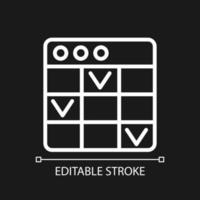 Task management software pixel perfect white linear icon for dark theme. Project monitoring. Event deadlines. Thin line illustration. Isolated symbol for night mode. Editable stroke. Arial font used vector