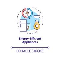 Energy efficient appliances concept icon. Climate changes prevention abstract idea thin line illustration. Isolated outline drawing. Editable stroke. Roboto-Medium, Myriad Pro-Bold fonts used vector