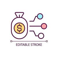 Budget allocation RGB color icon. Money transfer. Divide money between departments. Financial strategy. Isolated vector illustration. Simple filled line drawing. Editable stroke. Arial font used