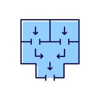 significa desalojar el icono de color rgb del edificio. planeando escapar del edificio de apartamentos. ruta de evacuacion. situación de emergencia. salir de casa con seguridad. ilustración vectorial aislada. dibujo lineal relleno simple vector