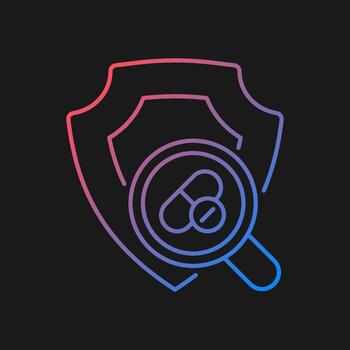 Comprobación de la seguridad del nuevo icono de vector de gradiente de drogas para el tema oscuro. evaluación de la respuesta a la dosis. ensayos de toxicidad aguda. símbolo de color de línea delgada. pictograma de estilo moderno. dibujo de contorno aislado vectorial