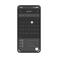 Reminder smartphone app interface vector template. Mobile calendar application page black design layout. Personal organizer, appointment planner screen. Meeting planning. Flat UI. Phone display