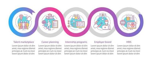 plantilla de infografía vectorial de gestión de talento. mercado de carreras elementos de diseño de presentación de negocios. visualización de datos con pasos, opciones. gráfico de línea de tiempo del proceso. diseño de flujo de trabajo, iconos lineales vector