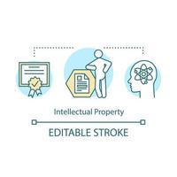 Intellectual property concept icon. Copyright protection idea thin line illustration. Patent receiving, certification. Authors rights verification. Vector isolated outline drawing. Editable stroke