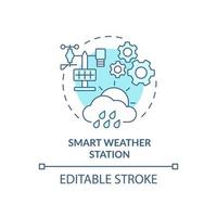 icono de concepto turquesa de estación meteorológica inteligente. detección de temperatura y humedad idea abstracta ilustración de línea delgada. dibujo de contorno aislado. trazo editable. arial, innumerables fuentes pro-bold utilizadas vector