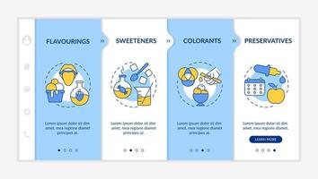 Food additives blue and white onboarding template. Synthetic and natural origin. Responsive mobile website with linear concept icons. Web page walkthrough 4 step screens. Lato-Bold, Regular fonts used vector