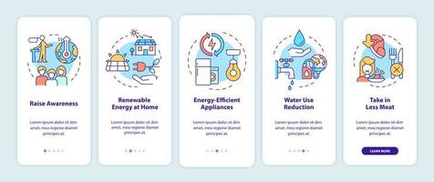 Preventing climate changes onboarding mobile app screen. Walkthrough 5 steps graphic instructions pages with linear concepts. UI, UX, GUI template. Myriad Pro-Bold, Regular fonts used vector