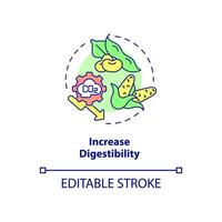 Increase digestibility concept icon. Improve nutrient management abstract idea thin line illustration. Cattle diet. Isolated outline drawing. Editable stroke. Roboto-Medium, Myriad Pro-Bold fonts used vector