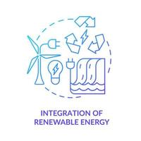 integración del icono de concepto de gradiente azul de energía renovable. Ilustración de línea delgada de idea abstracta de tecnología de red inteligente. dibujo de contorno aislado. roboto-medium, innumerables fuentes pro-bold utilizadas vector