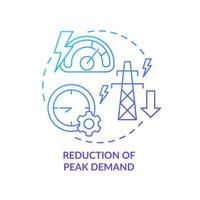 Reduction of peak demand blue gradient concept icon. Smart grid system functionality abstract idea thin line illustration. Isolated outline drawing. Roboto-Medium, Myriad Pro-Bold fonts used vector