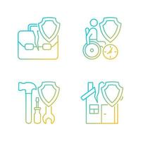 Accidents insurance types gradient linear vector icons set. Financial support of customers. Payments for accidents. Thin line contour symbols bundle. Isolated outline illustrations collection