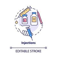 Injections concept icon. Arthritis clinic services abstract idea thin line illustration. Osteoarthritis medication. Syringe medicine. Vector isolated outline color drawing. Editable stroke
