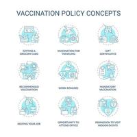 Vaccination policy blue concept icons set. Vaccination against coronavirus idea thin line color illustrations. Permission to visit indoor events. Vector isolated outline drawings. Editable stroke